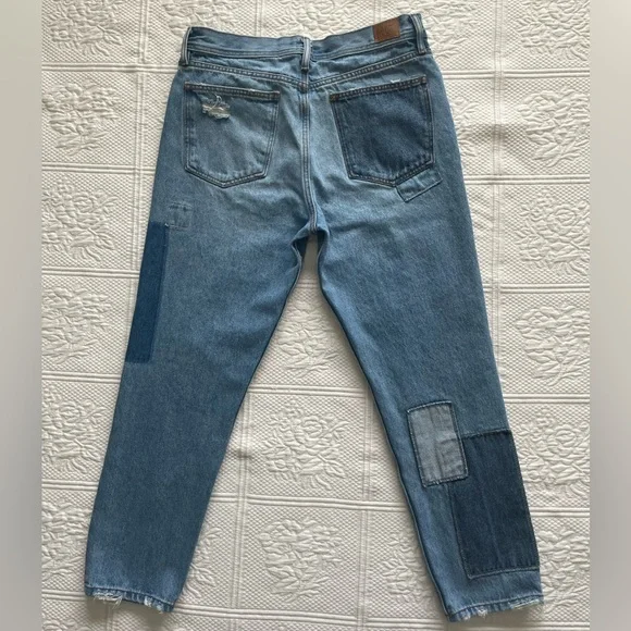 Urban Outfitters BDG Dad Slim Taper Fit Jean Medium Wash Patchwork Denim 33 - Picture 12 of 16